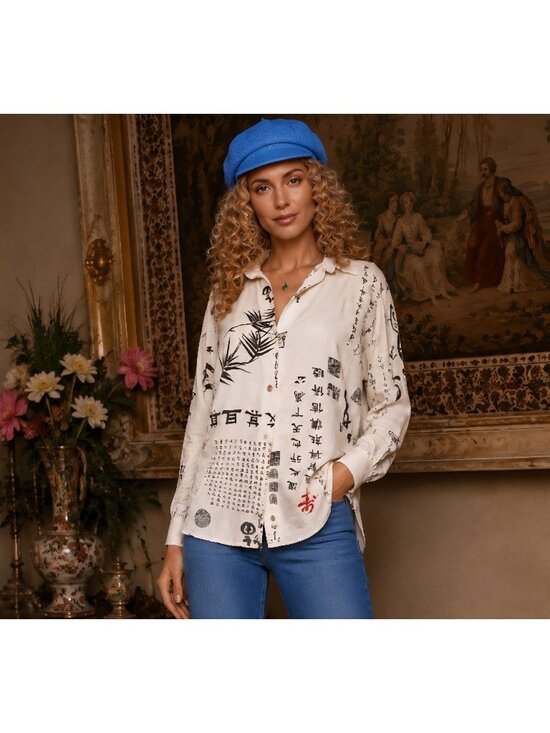 Soft Surroundings Tops - Soft Surroundings Asian Script Blouse Size M